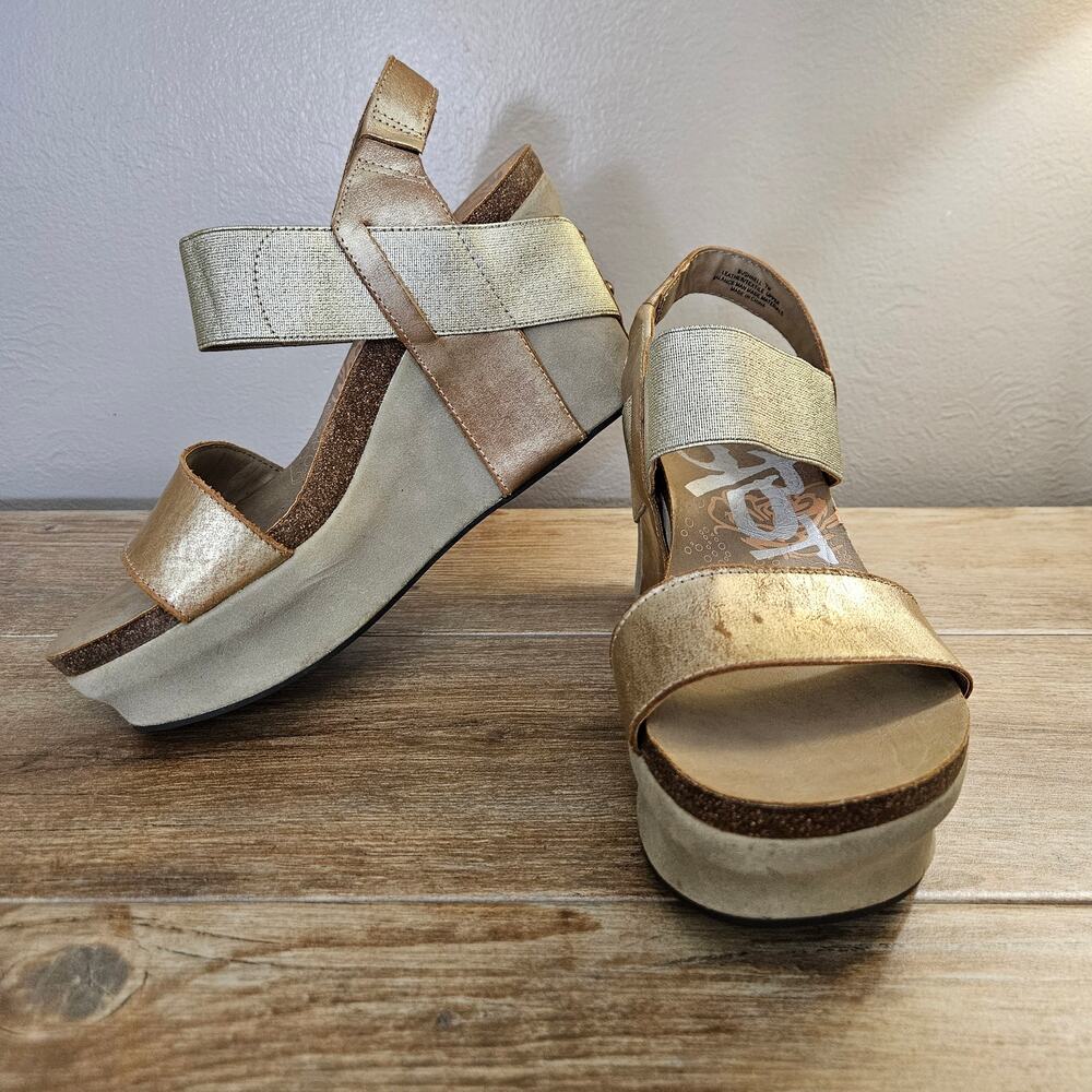 OTBT Bushnell Women 7M GoldMetallic PlatformWedge Sandals Boho Festival Y2K Glam
